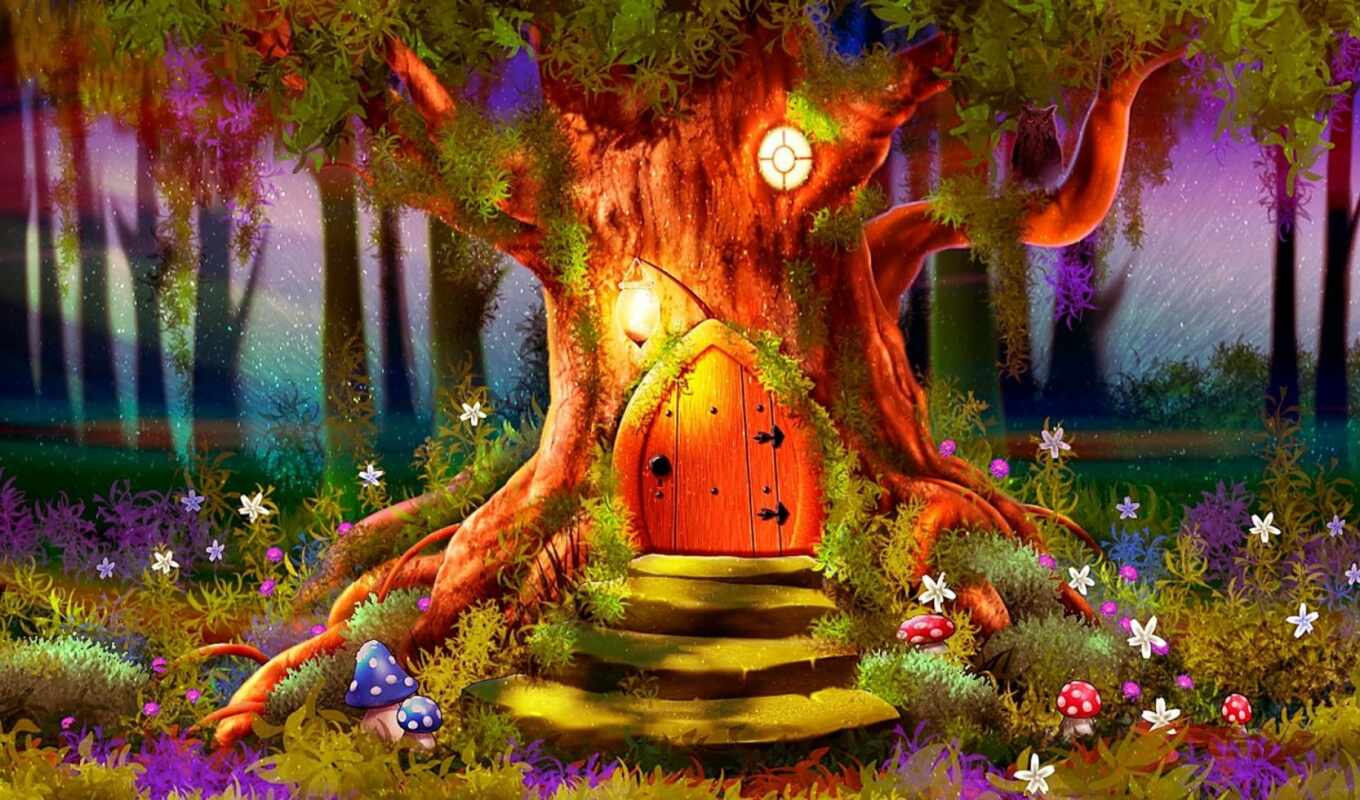 art, дерево, лес, магия, дверь, fantasy, pinterest, магия