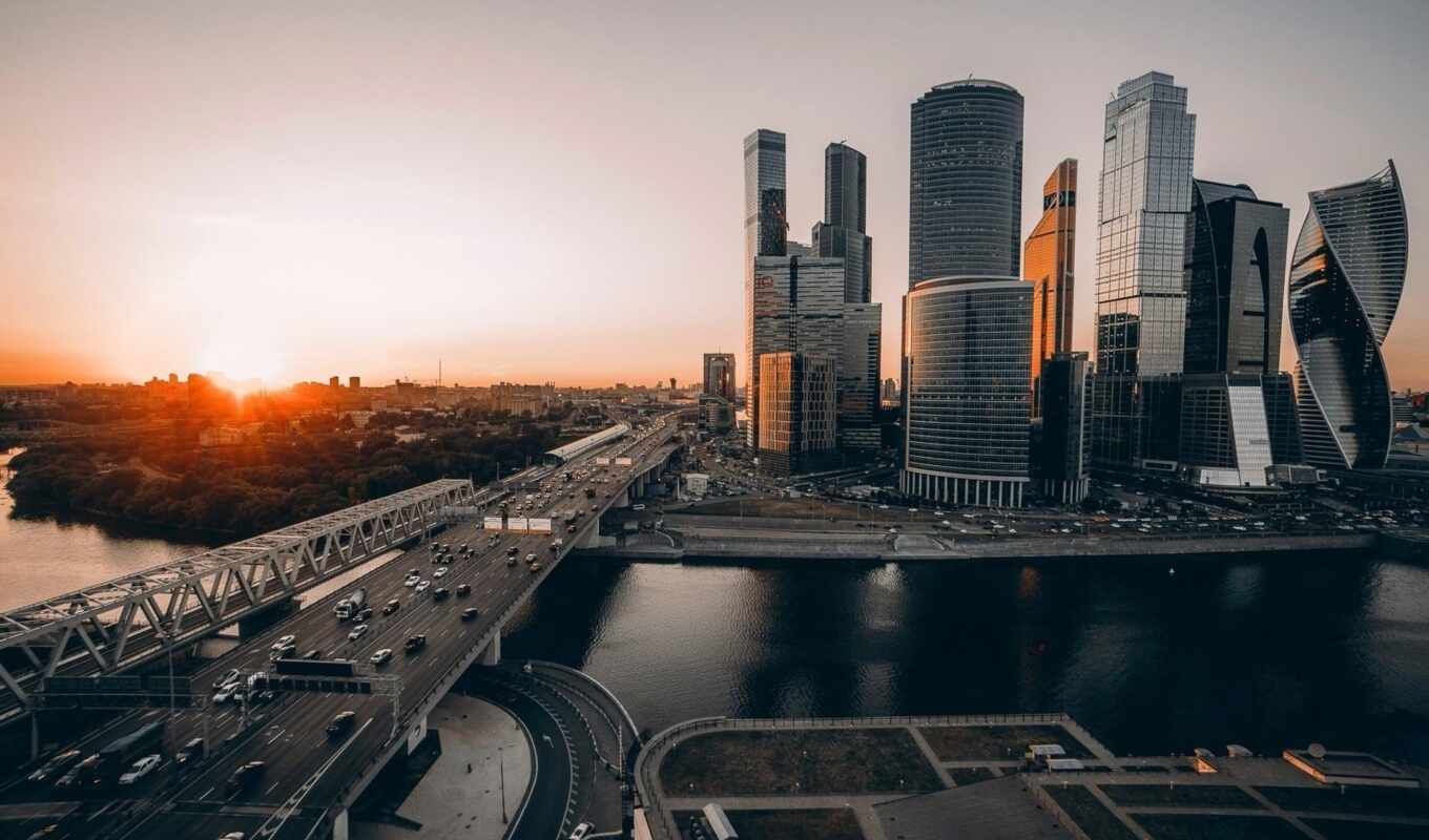 view, russian, sunset, city, night, moscow, skyscrapers, centre, complex