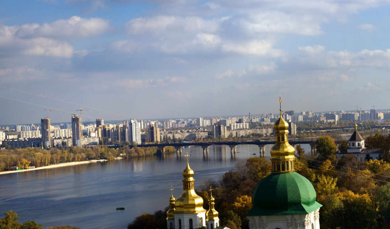 city, Bridge, ukraine, river, the monastery, Kyiv, lavra, Ukraine, photo wallpapers, pechersk