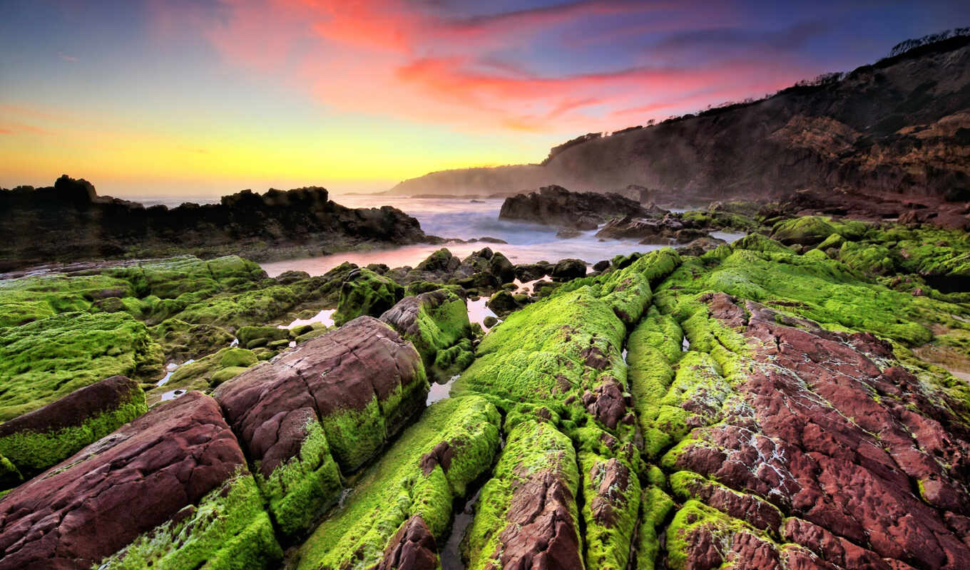 green, landscape, wave, coast, indonesia
