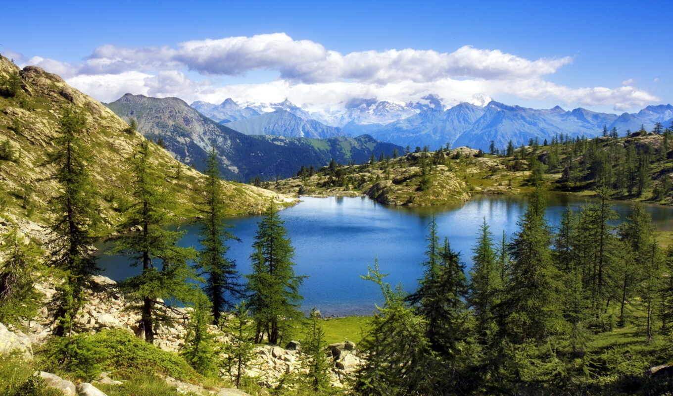 озеро, природа, небо, landscape, красивое, горное, разных, горах, вершине, спокойное, горы