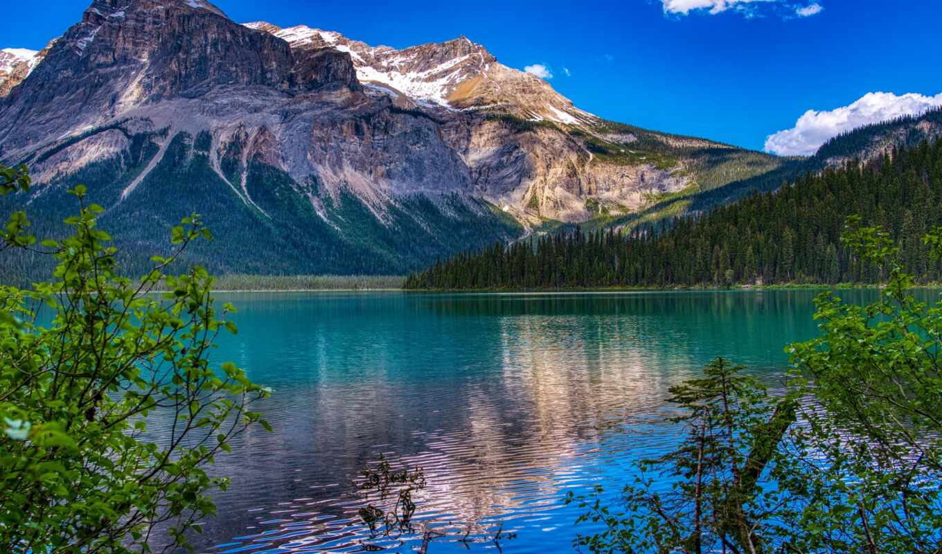 озеро, гора, british, канада, park, national, banff, columbia, канадский, emerald, скалы