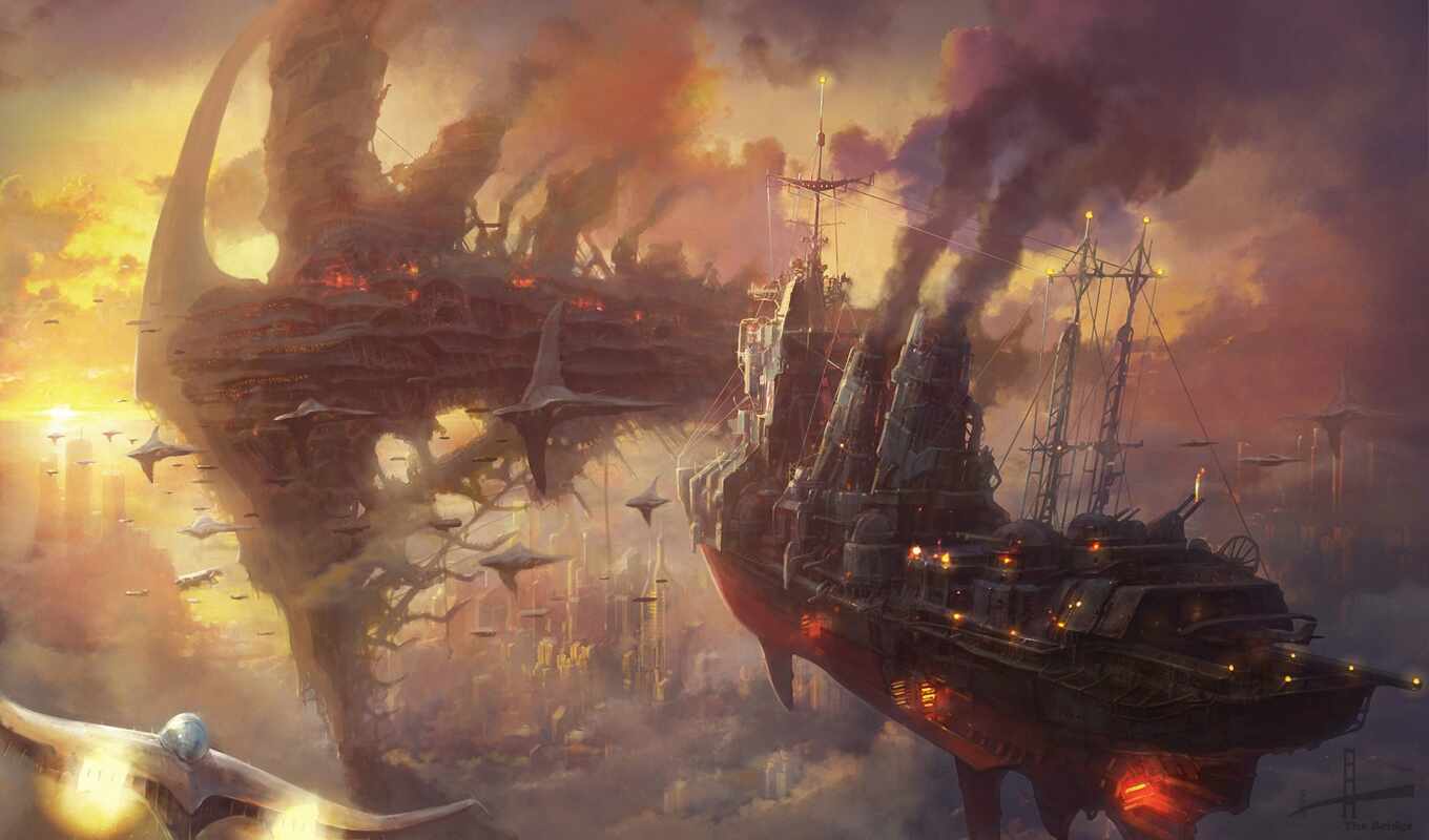 art, ship, fantasy, steampunk, pirate, art, jing, armaments, sail, scus