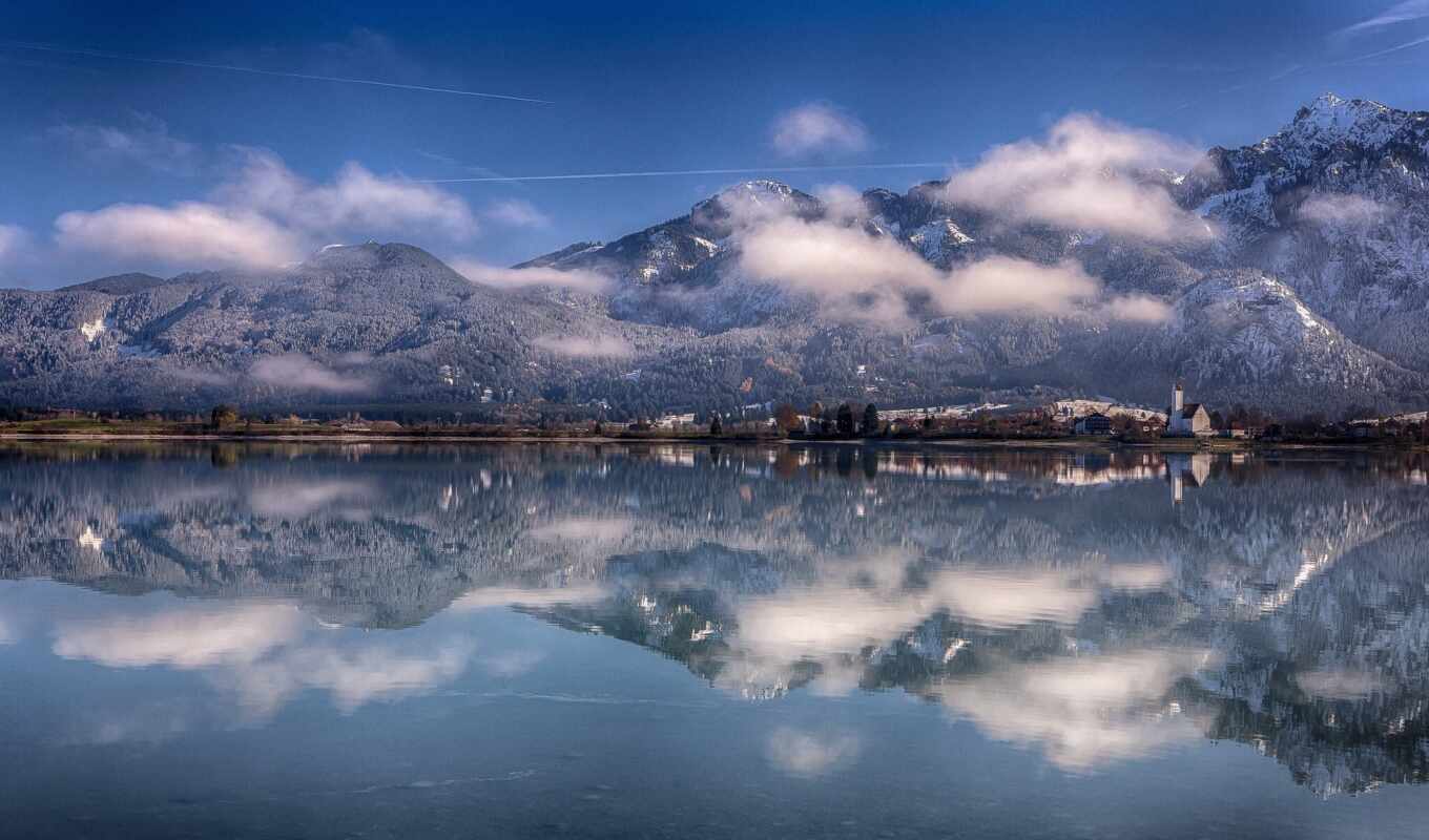 lake, Germany, mountains, reflection, the alps, bavaria, forggensee
