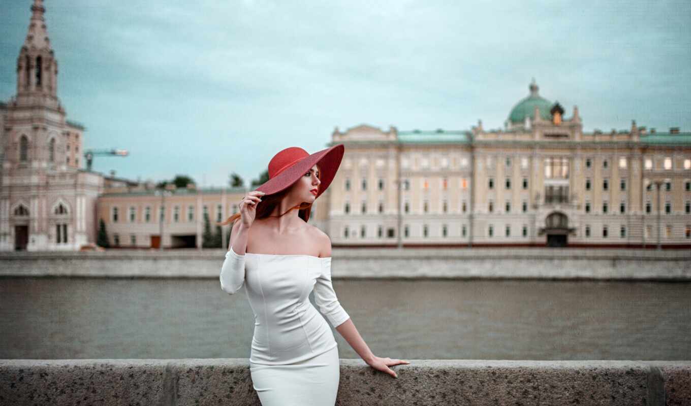 hat, girl, russian, city, white, George, dress, moscow, hope, hat, the embankment