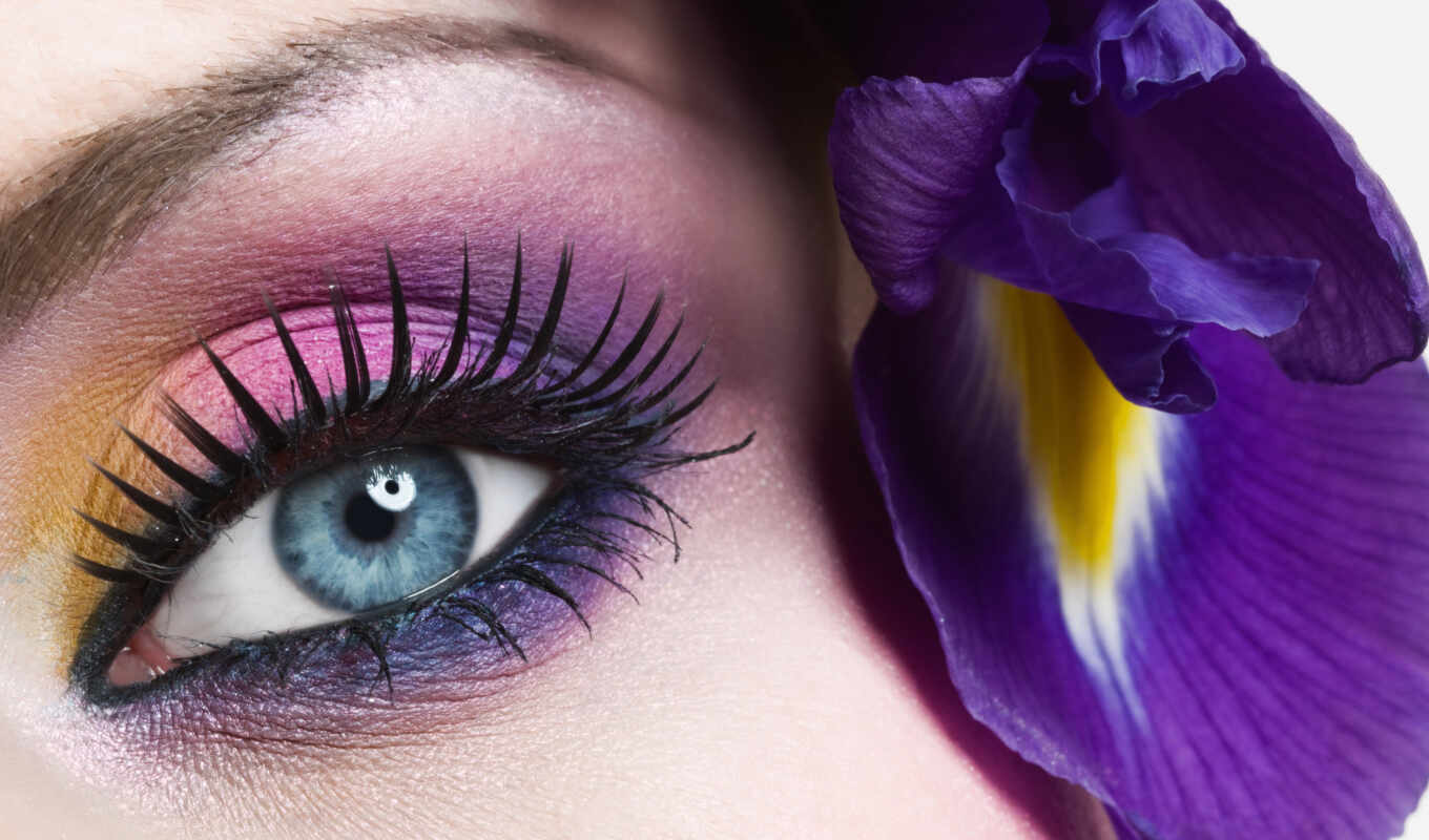 flowers, blue, eye, makeup