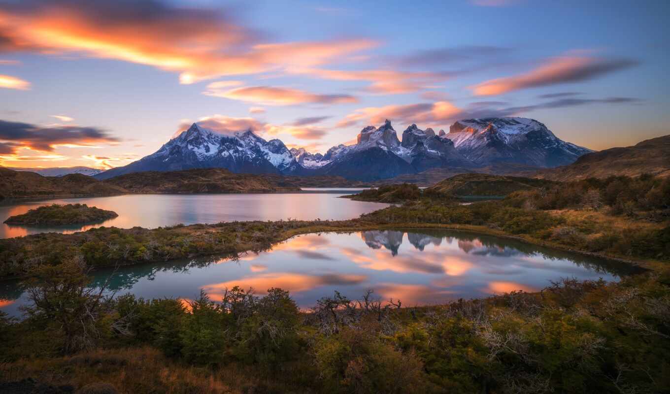 природа, красивые, сол, del, patagonia, закаты, puesta, восходы