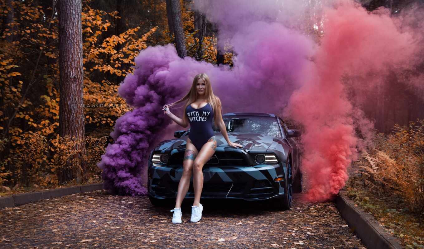 девушка, фон, purple, car, ford, mustang, shelby, тюнингованный, shelbit
