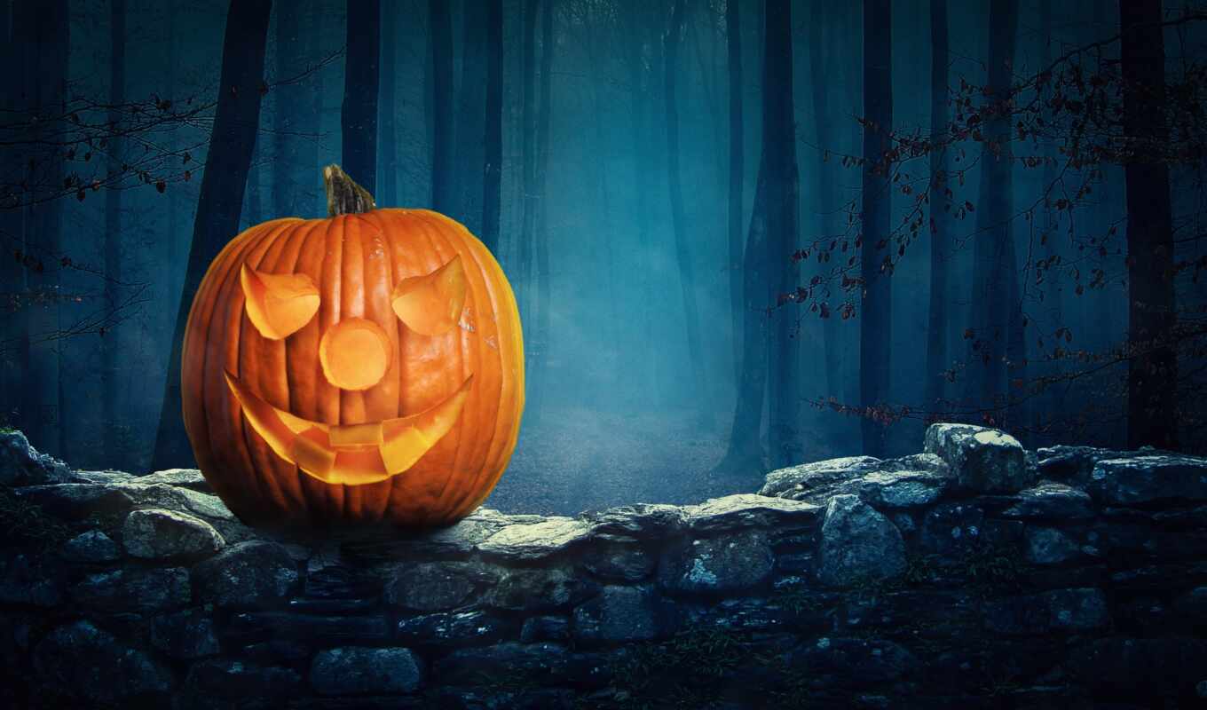 forest, halloween, pumpkin