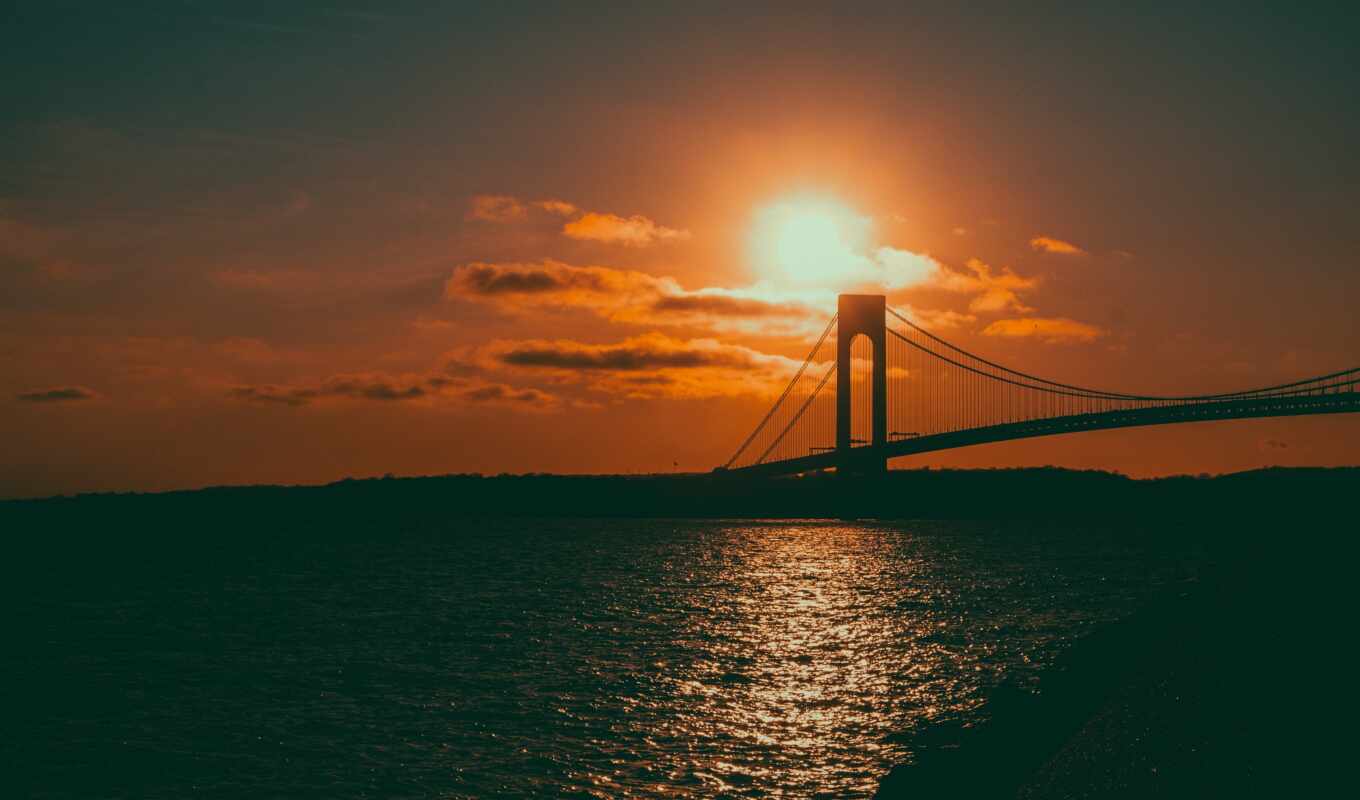 sunset, Bridge