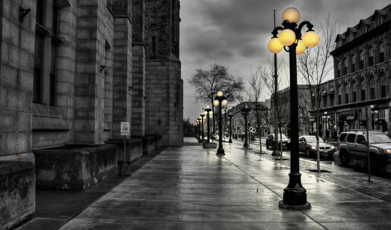 black, white, street, cities, white, lanterns
