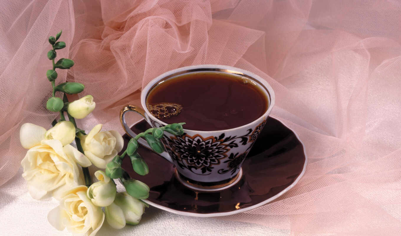 black, цветы, coffee, чая