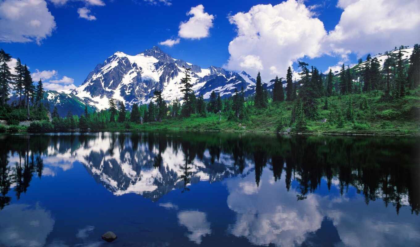 озеро, природа, пейзажи -, красивые, природы, mount, washington, baker, shuksan, горы
