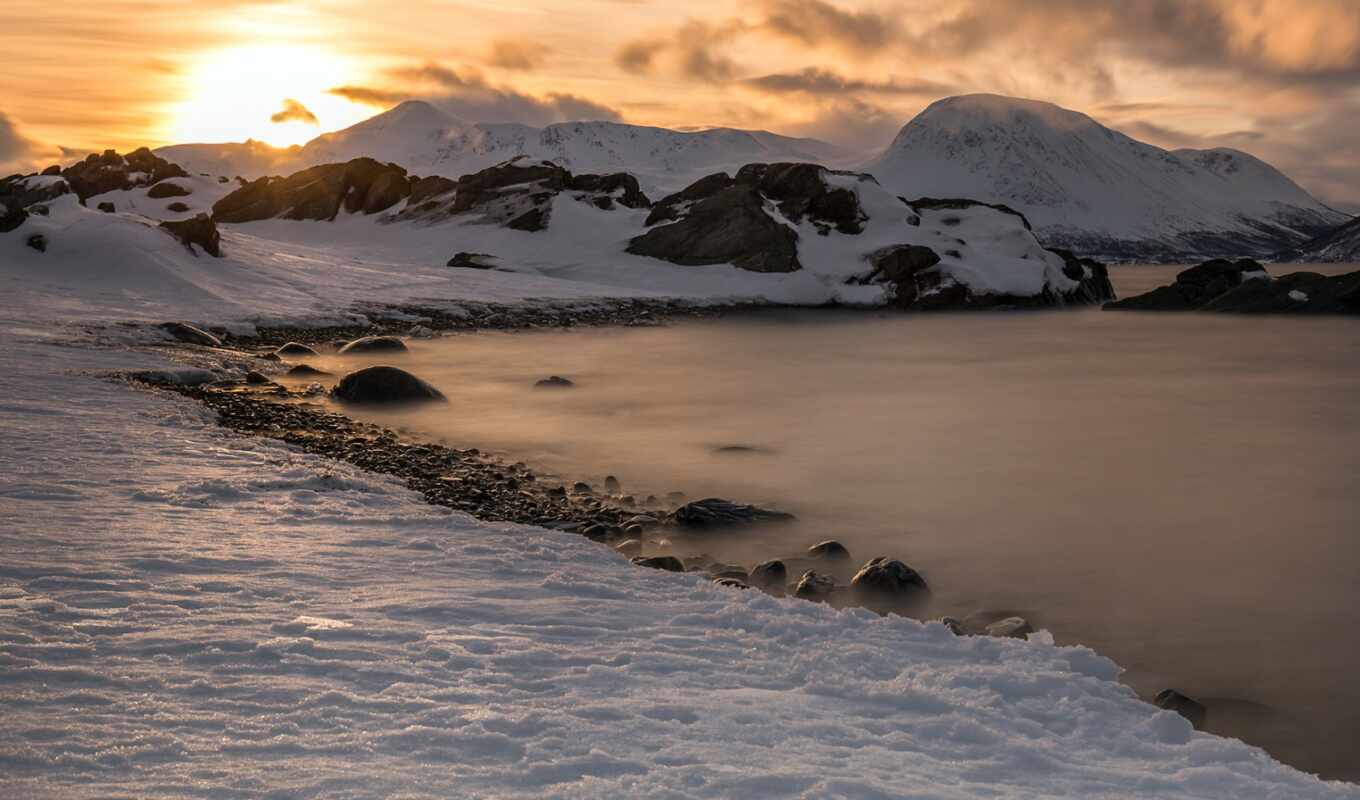 лед, закат, снег, winter, гора, облако, норвегия, альпы, fjord, reverso, lyngen
