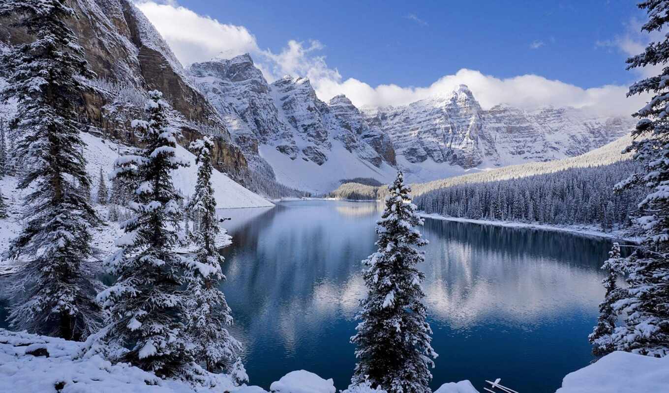 озеро, компьютер, снег, winter, бесплатные, moraine, зимы