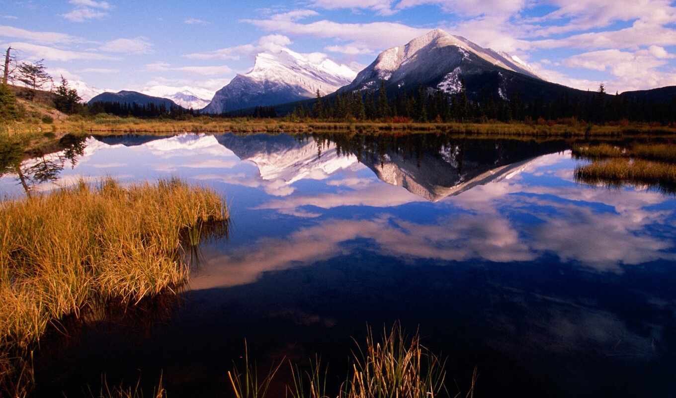 озеро, канада, альберта, park, озера, national, mount, banff, rundle, vermillion