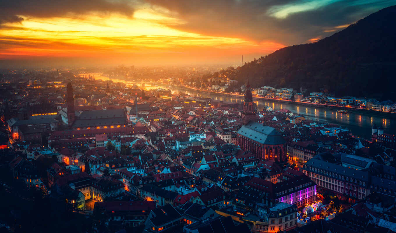 city, night, evening, landscape, horizon, urban, Heidelberg, the Germans