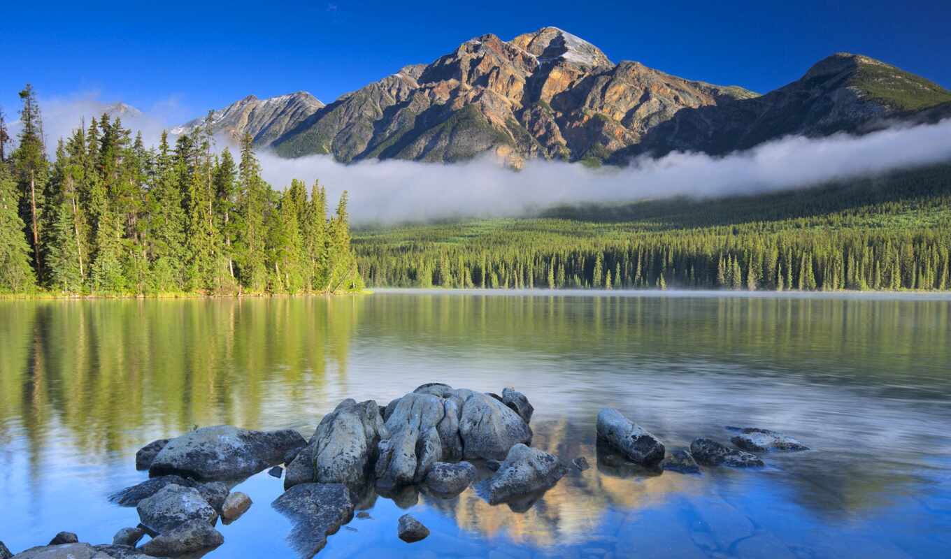 озеро, природа, небо, дерево, камень, гора, облако, красивый, park, national, hdmus
