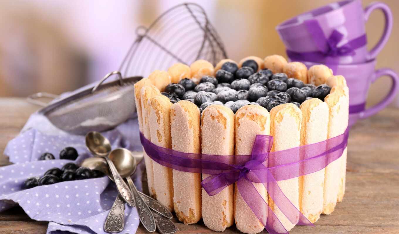 dessert, cake, blueberries, cake, the tea