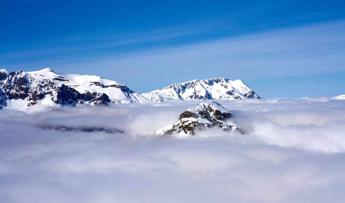 фон, снег, гора, облако, peak