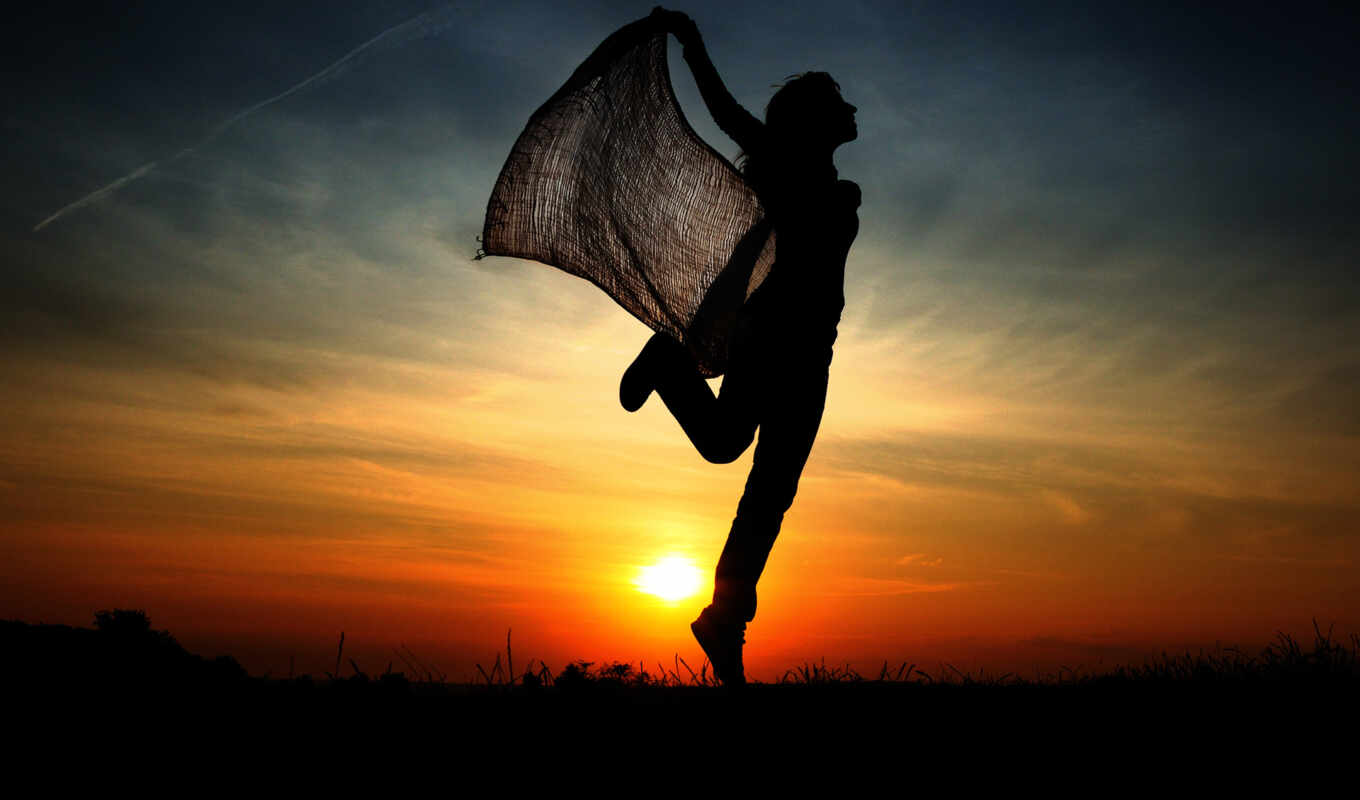 girl, sunset, jump, a shadow