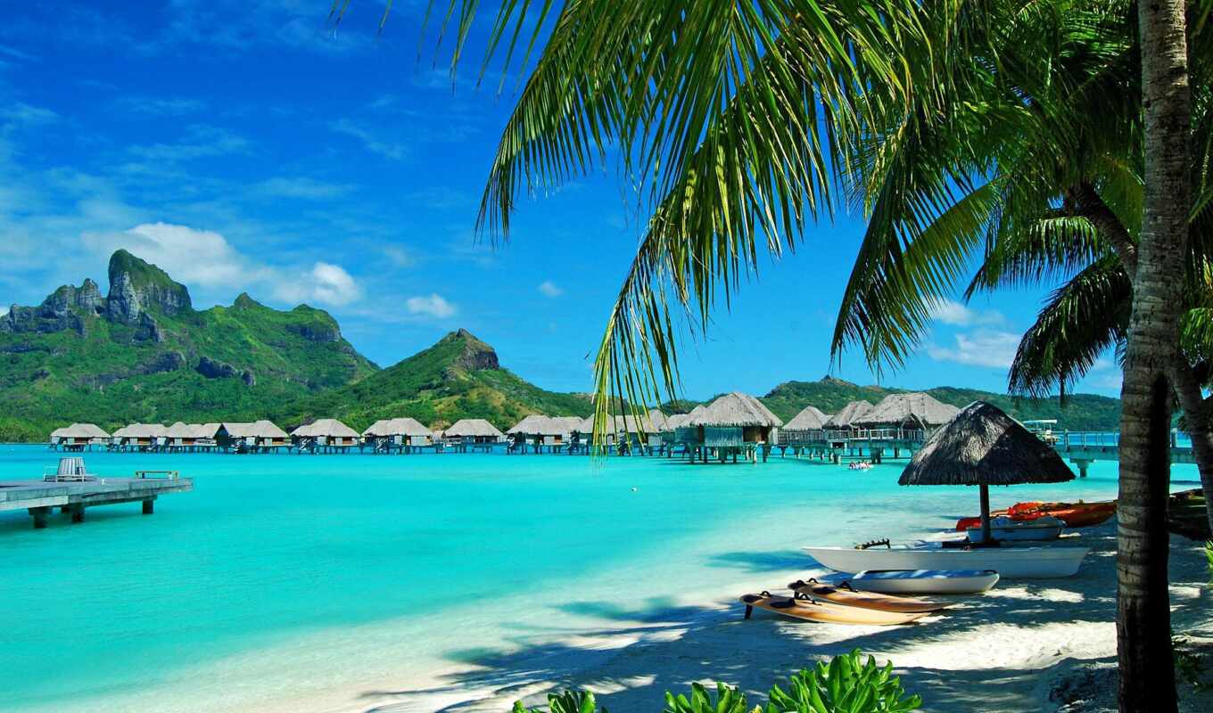 море, остров, resort, palm, hawaii, bora