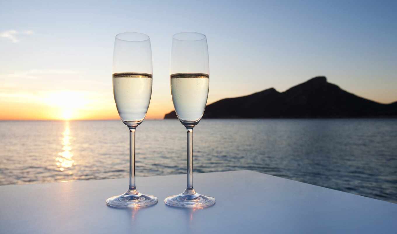 sunset, island, tropical, romantic, champagne