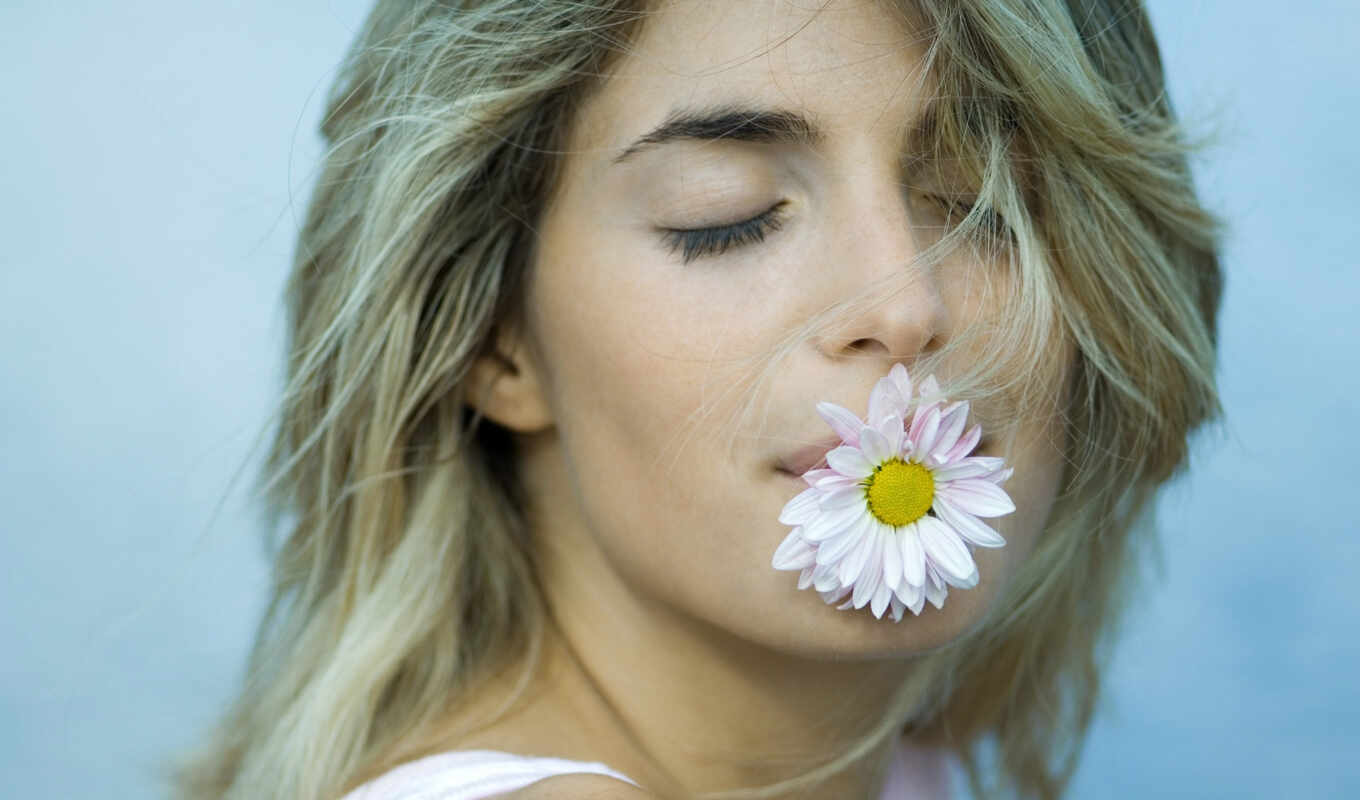 girl, devushki, flower, mouth
