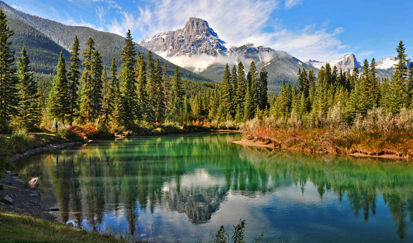 озеро, природа, лес, канада, горы