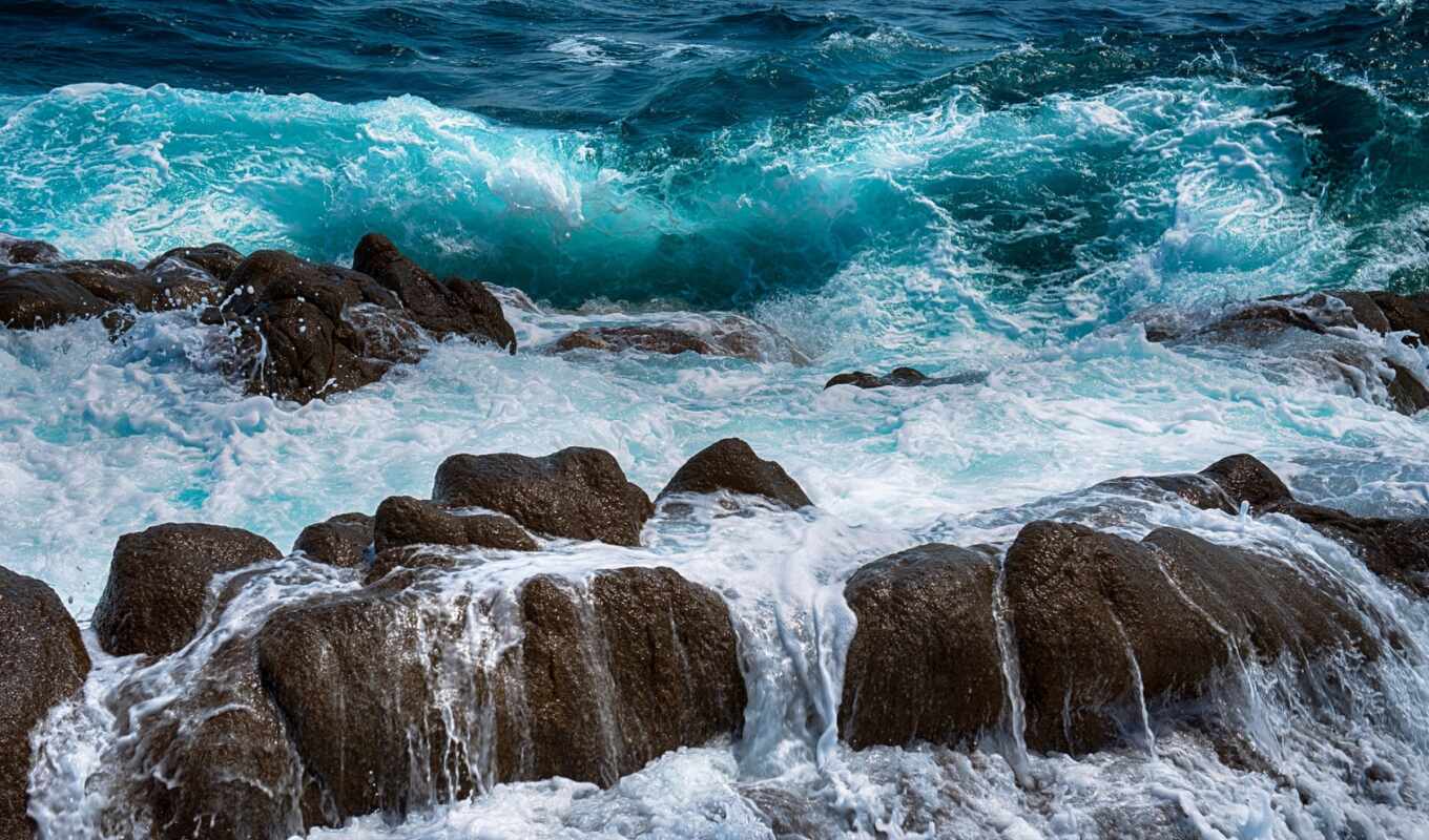 nature, water, rock, sea, wave, coast