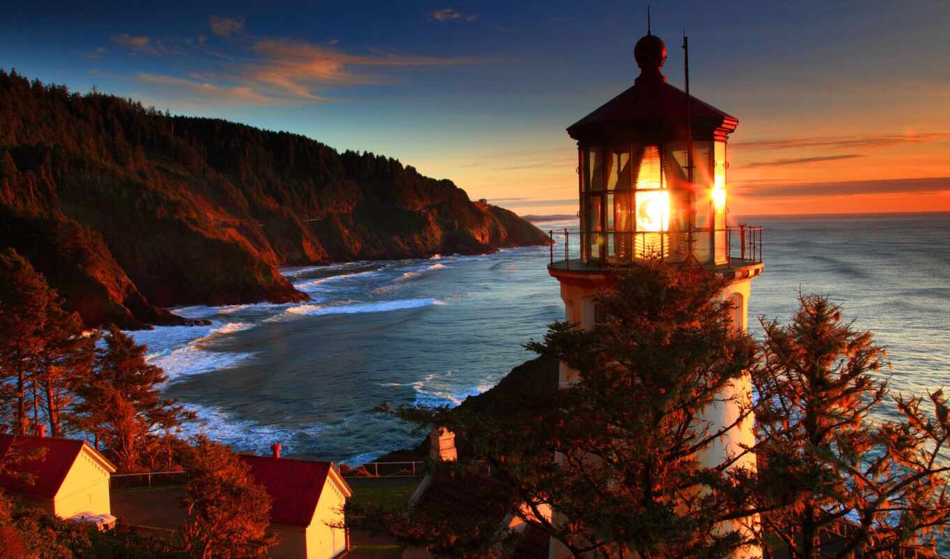 nature, head, the most, USA, sea, lighthouse, coast, oregon, heceta