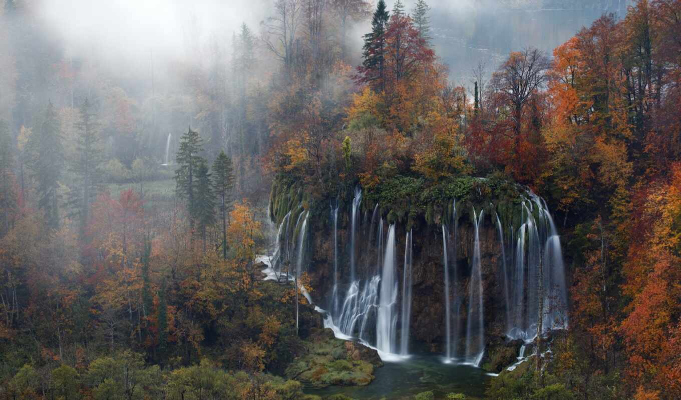 lake, autumn, park, national, Croatia, plitvice