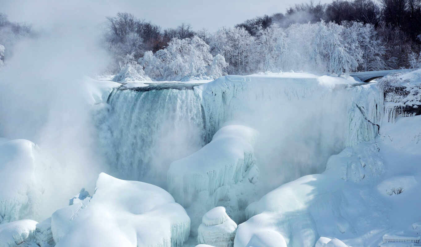 природа, широкоформатные, лед, иней, water, winter, супер, водопад, красиво