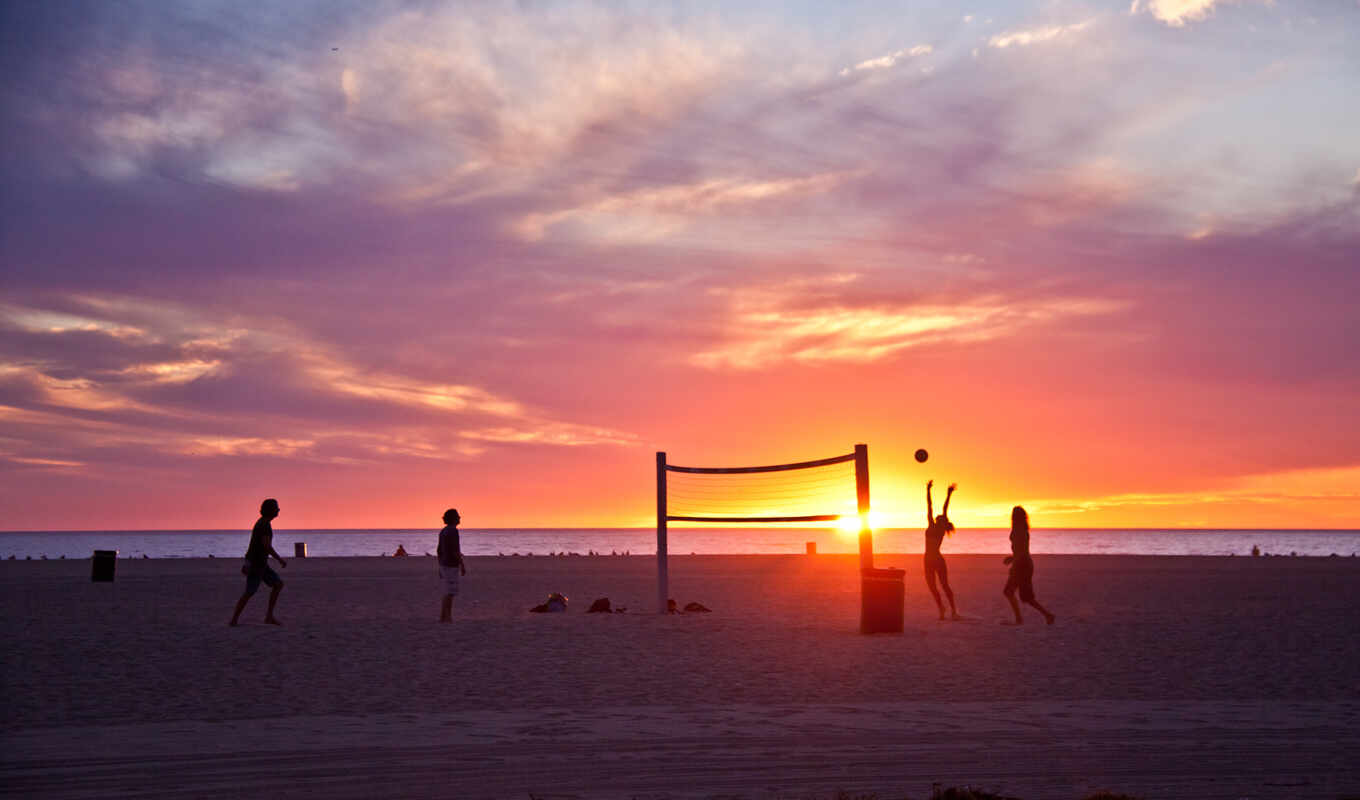 пляж, волейбол, kalifornii