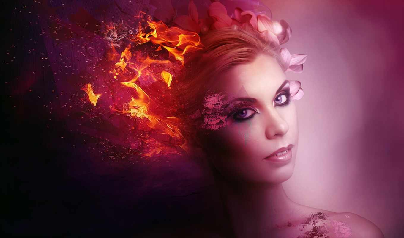fire, fantasy, makeup, glamour