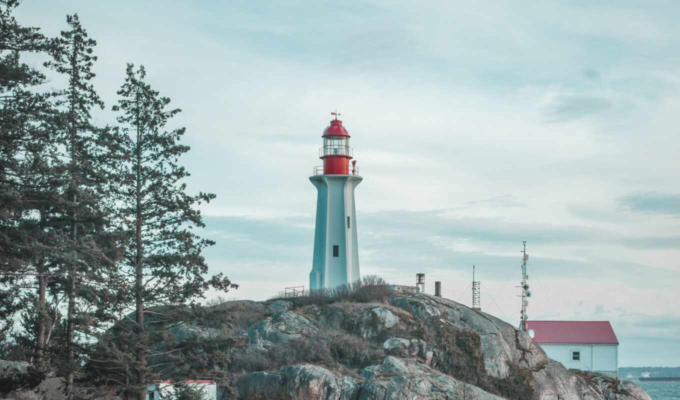 white, photographer, rock, closely, lighthouse, Canada, park, west, Vancouver