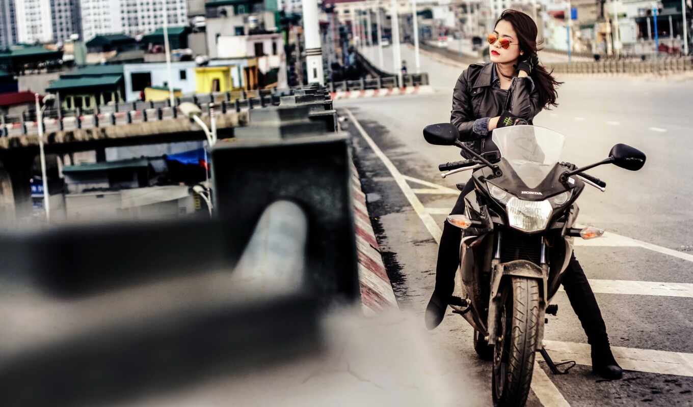 девушка, мотоцикл, улица