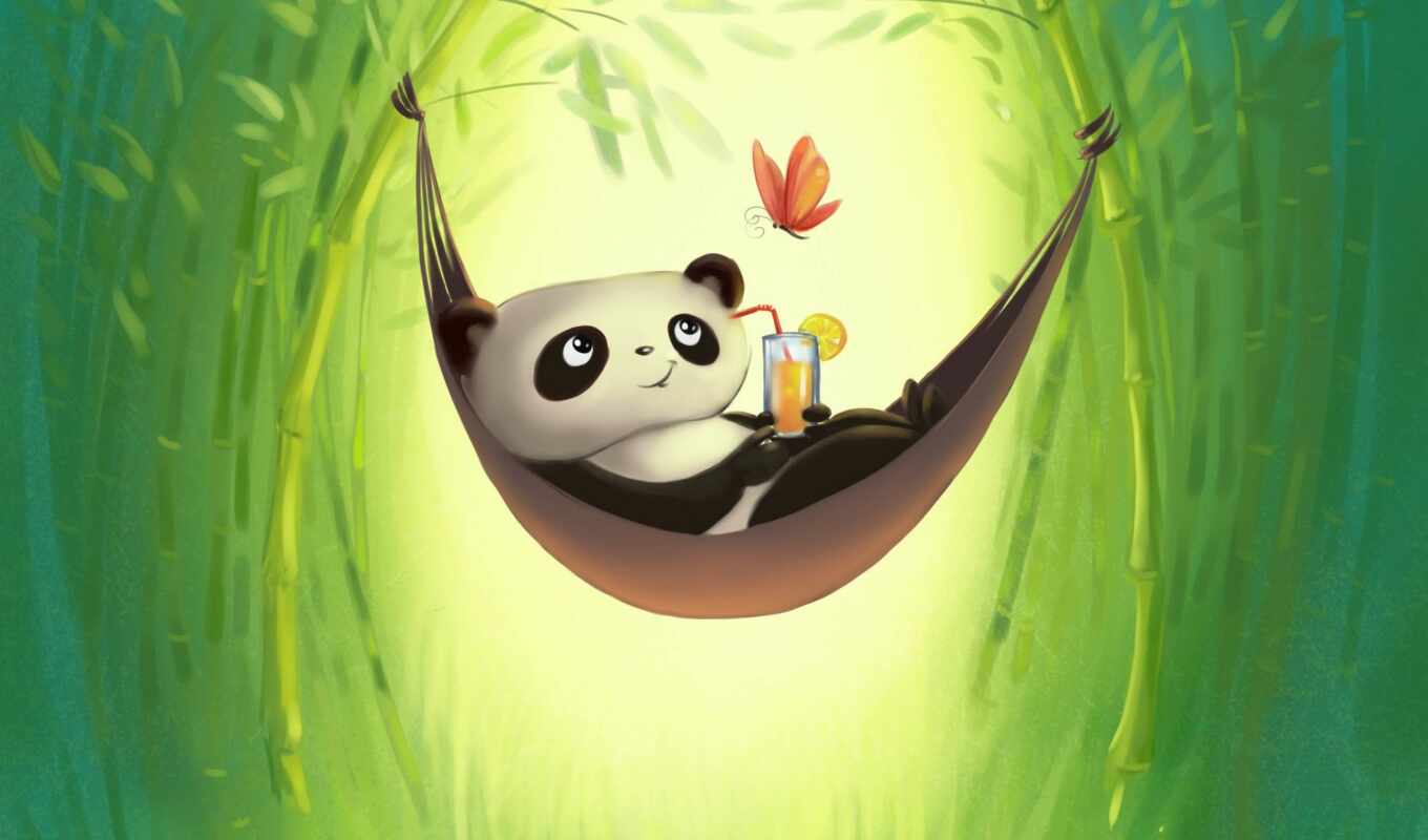 панда, бамбук, drawing