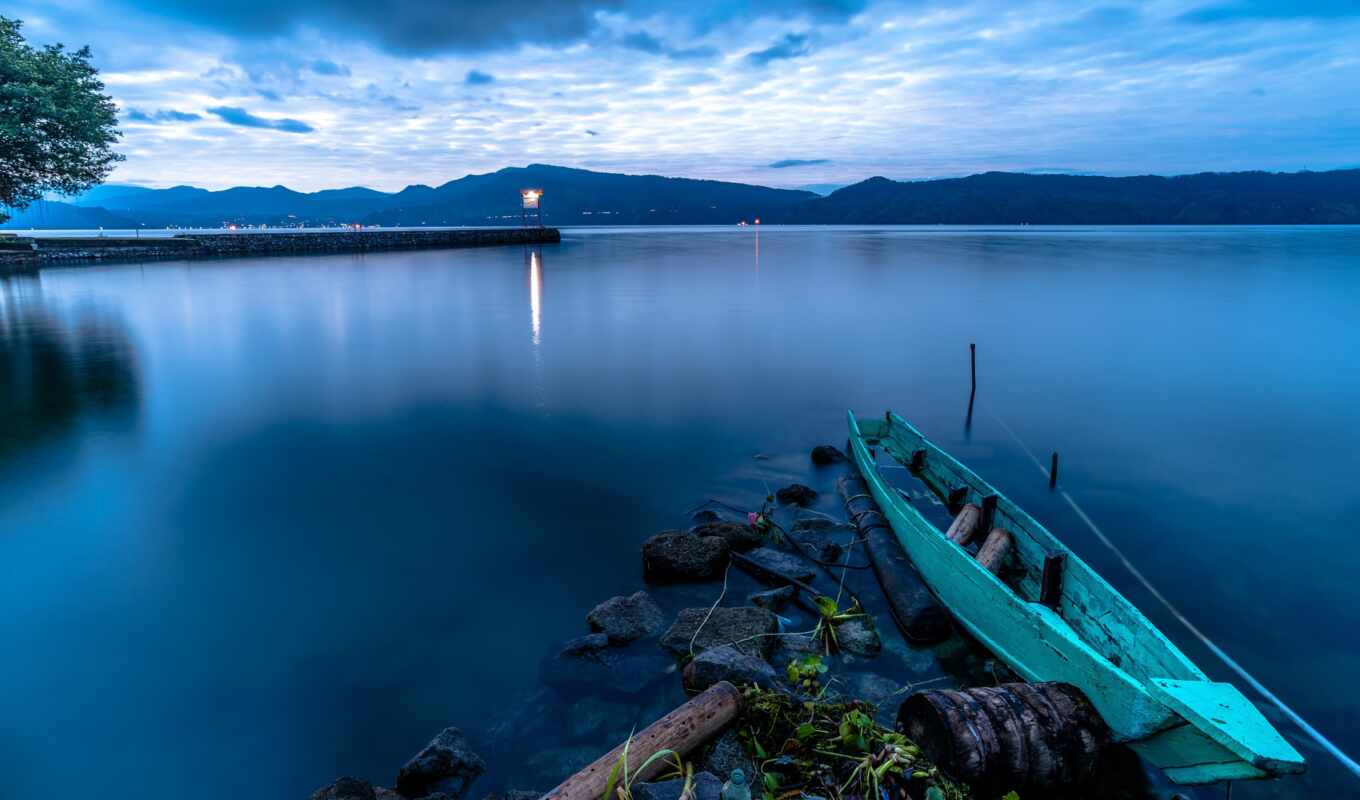 озеро, природа, небо, фон, гора, gallery, остров, лодка, indonesia, rare, sumatra