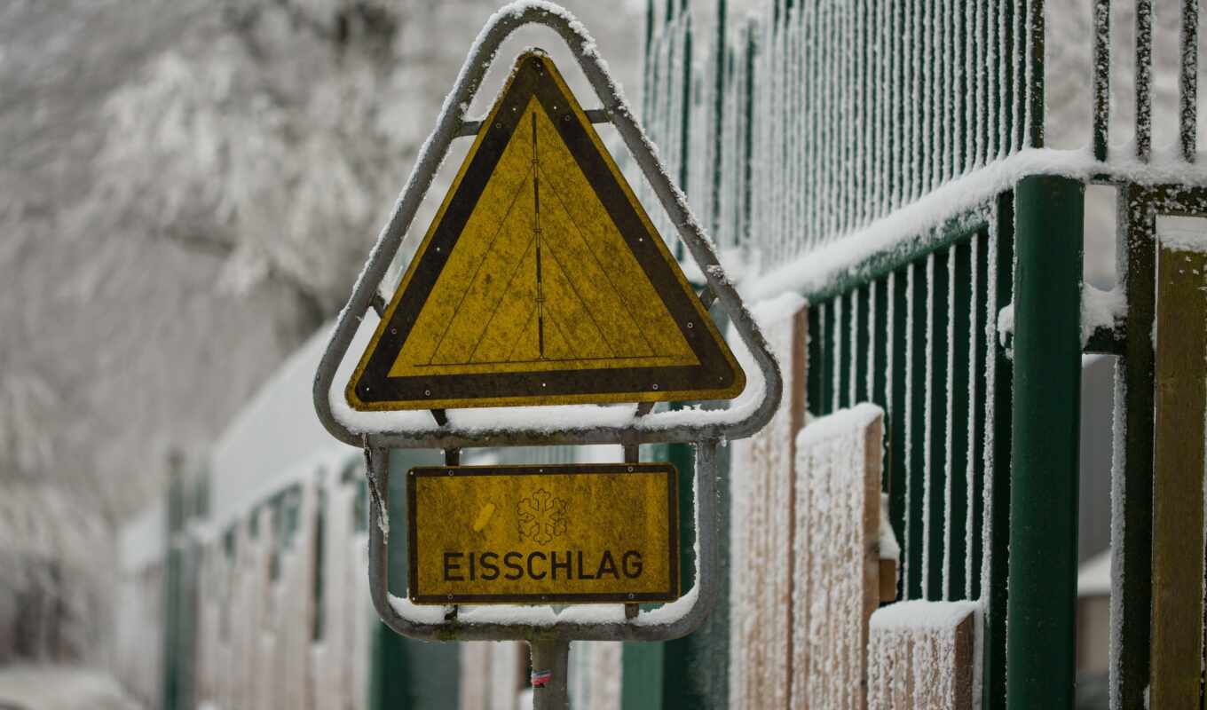 снег, там, sign, yellow, pole