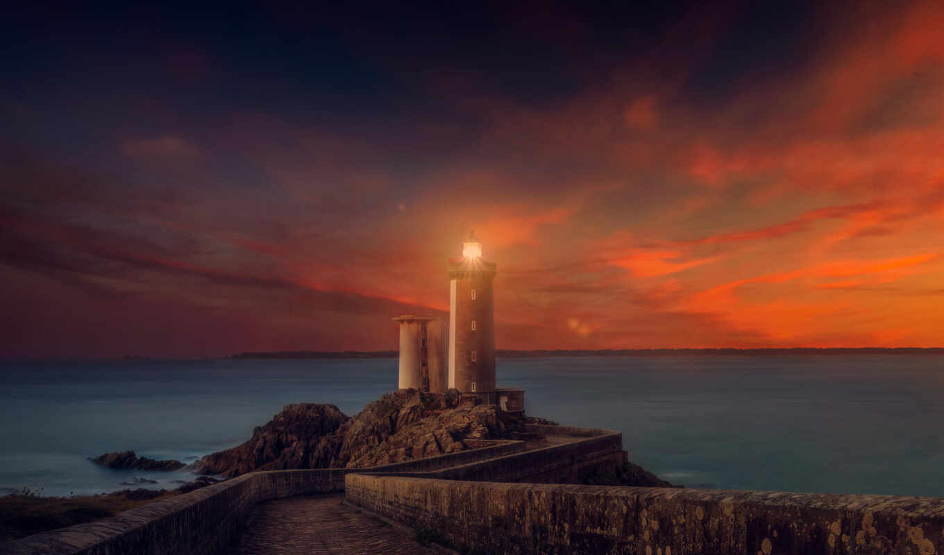 desktop, sunset, lighthouse, resolutions