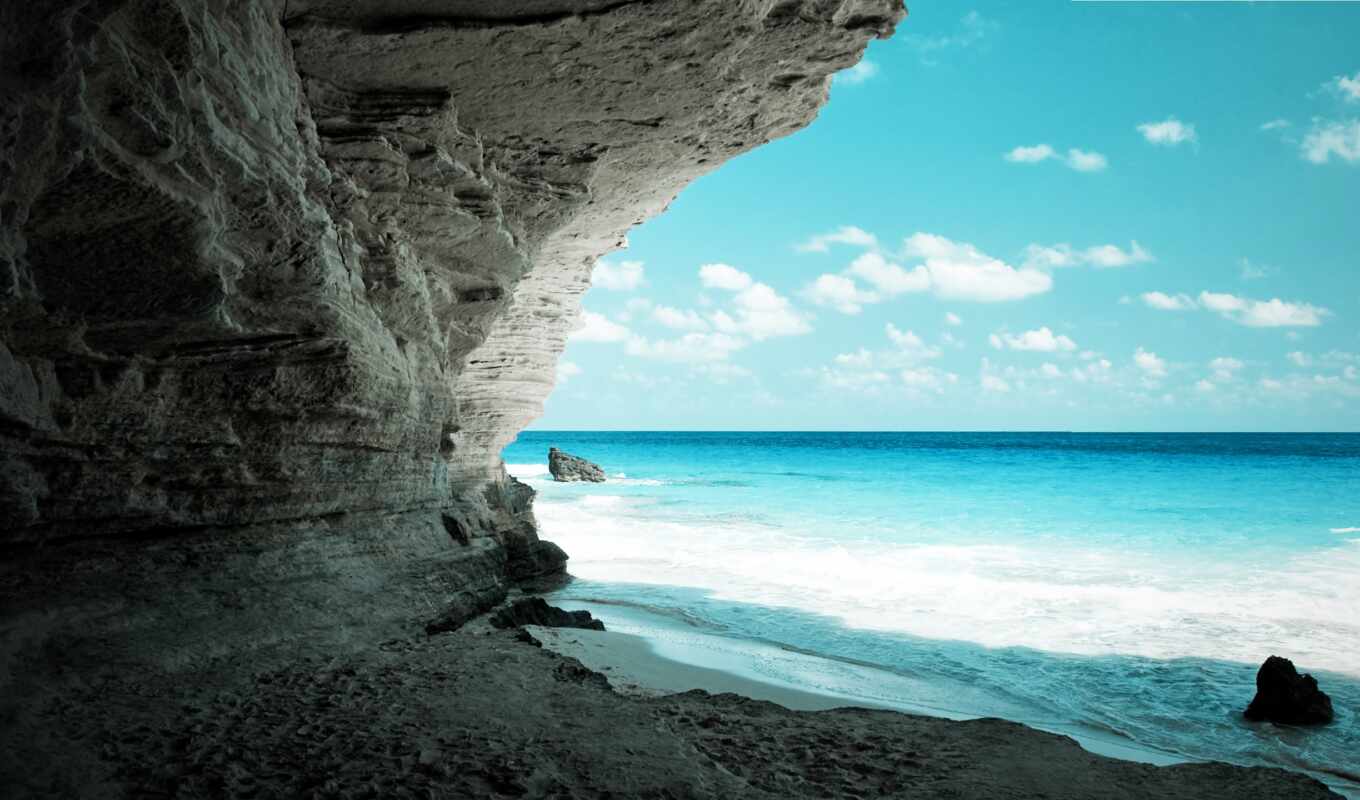 взгляд, rock, море, берег, моря, shadow, пещера, рай, белой, скалы