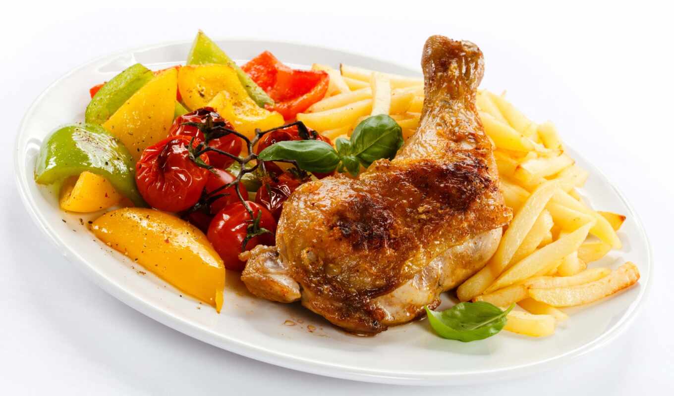 background, picture, vegetable, chicken, potato, tomato, meal, Fri, myasnoi, frya, zapechennaya