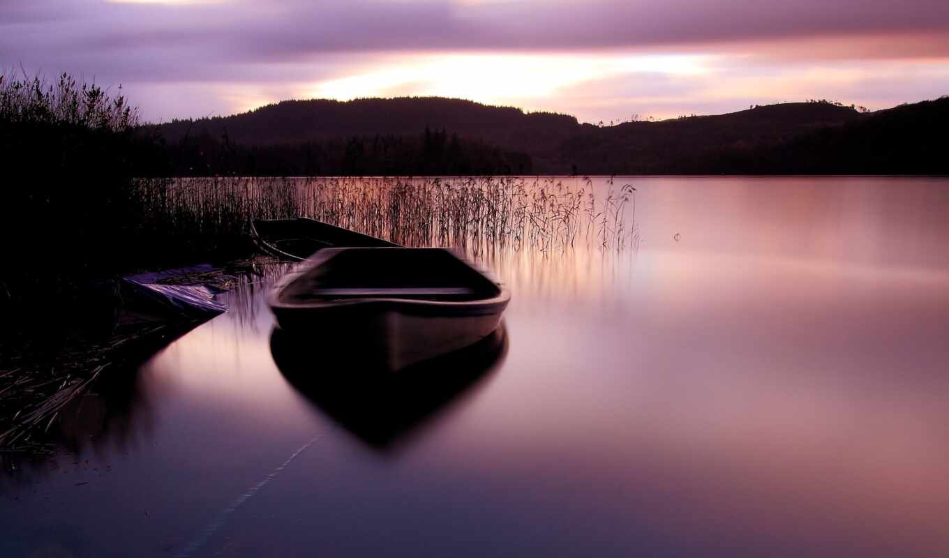 lake, nature, photo, sunset, water, place, a boat, peaceful