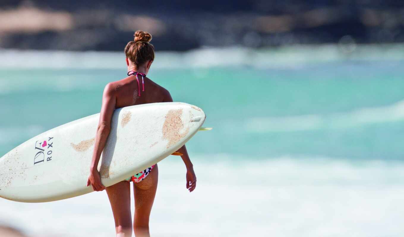 девушка, пляж, blonde, спорт, сёрфинг, доска