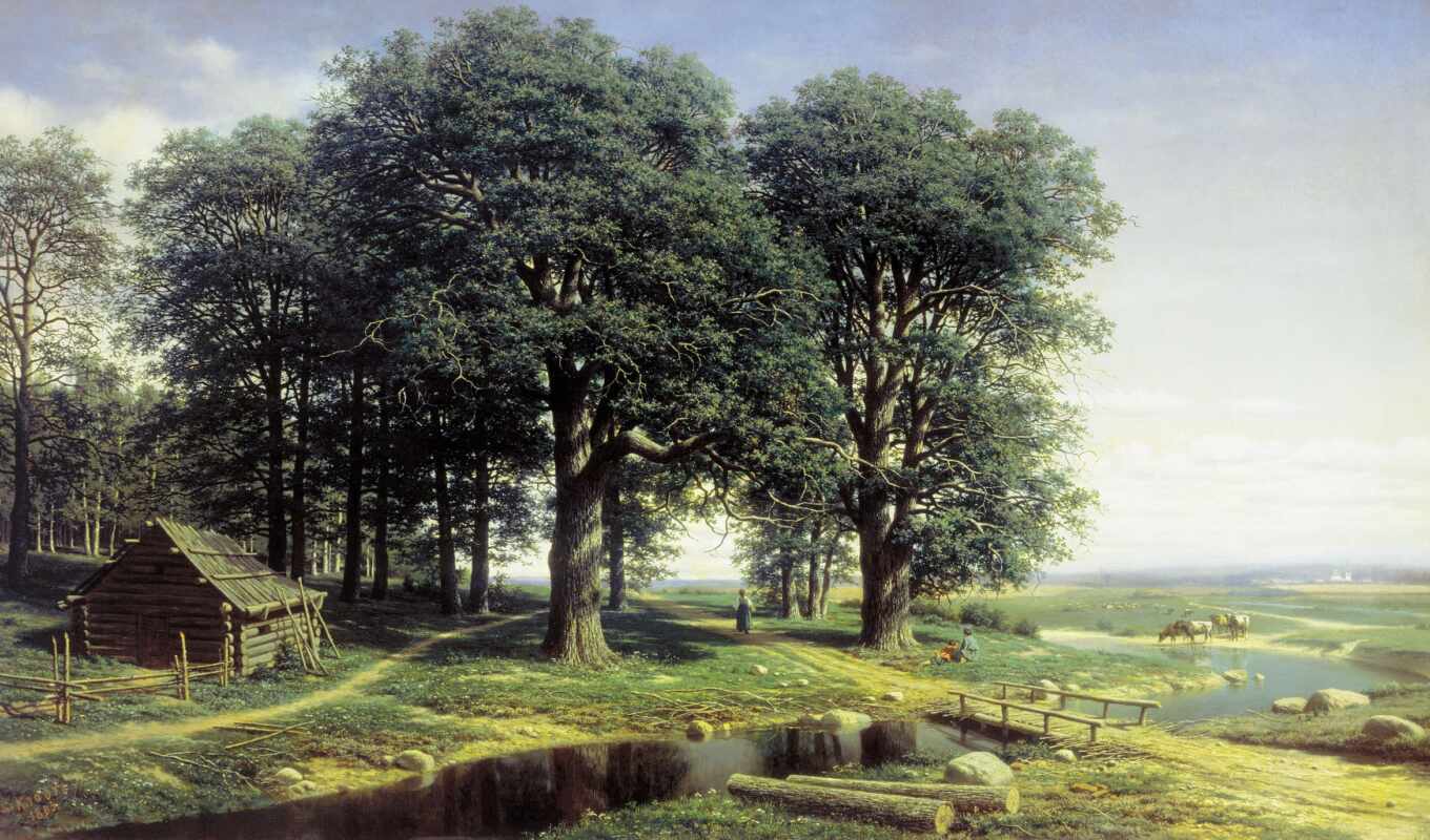nature, beautiful, painting, yes, trees, in the morning, oak, early, grove, Michael, clodt