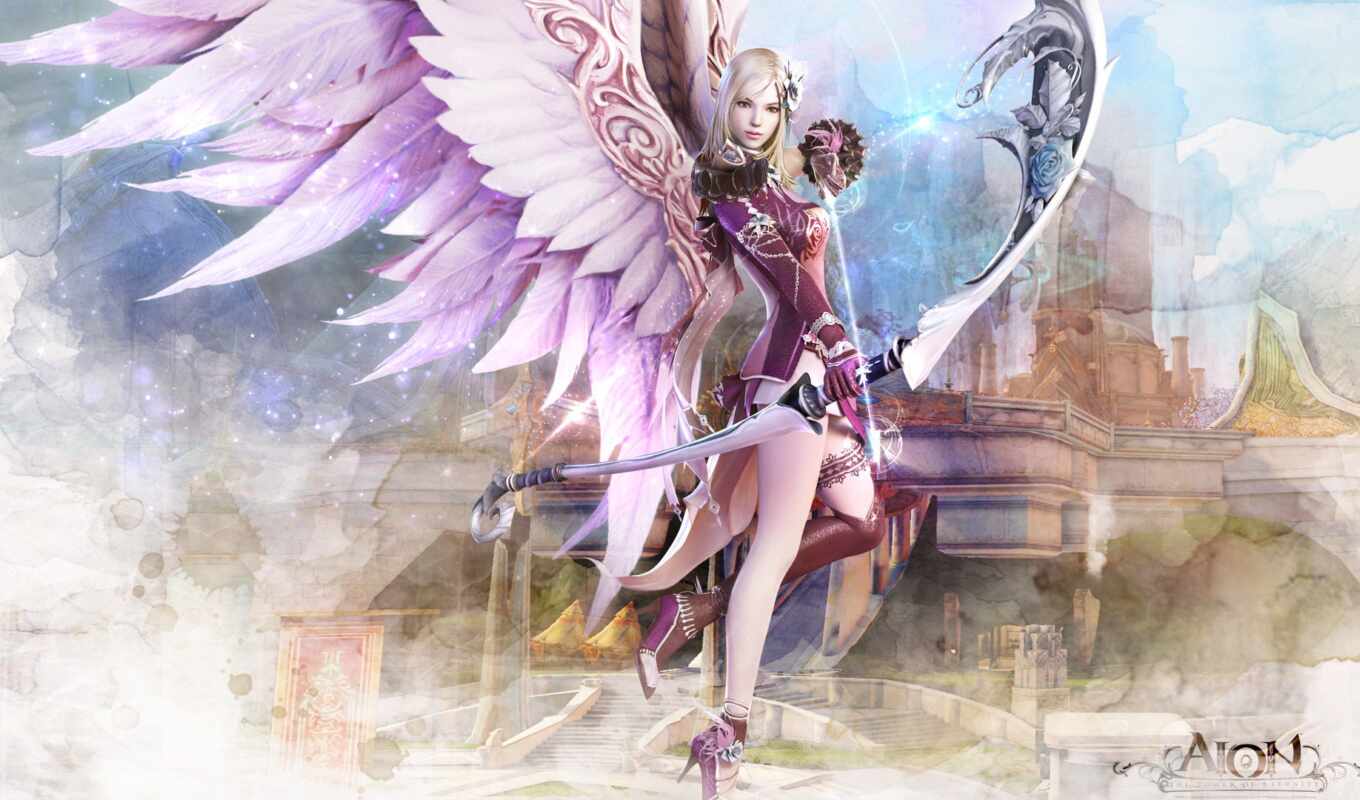 girl, game, tower, wing, aion, eternity