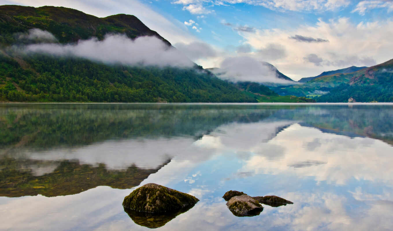lake, desktop, stone, background, mountain, rock