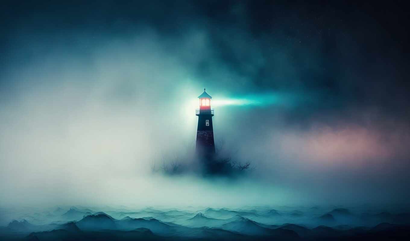 light, lighthouse, fog