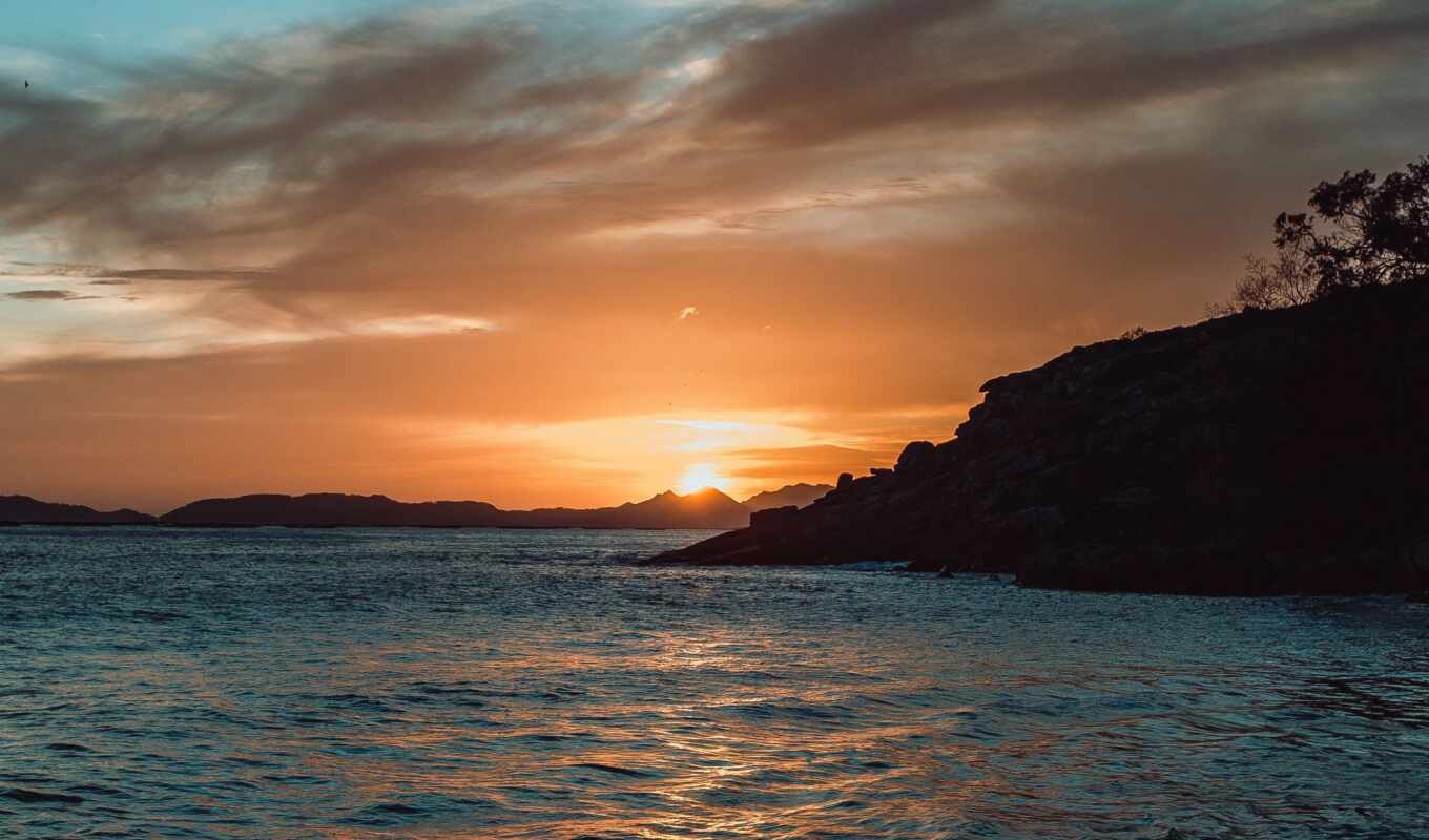 view, sunset, water, rock, under, coast, park, natural, catch, gora, Corsica